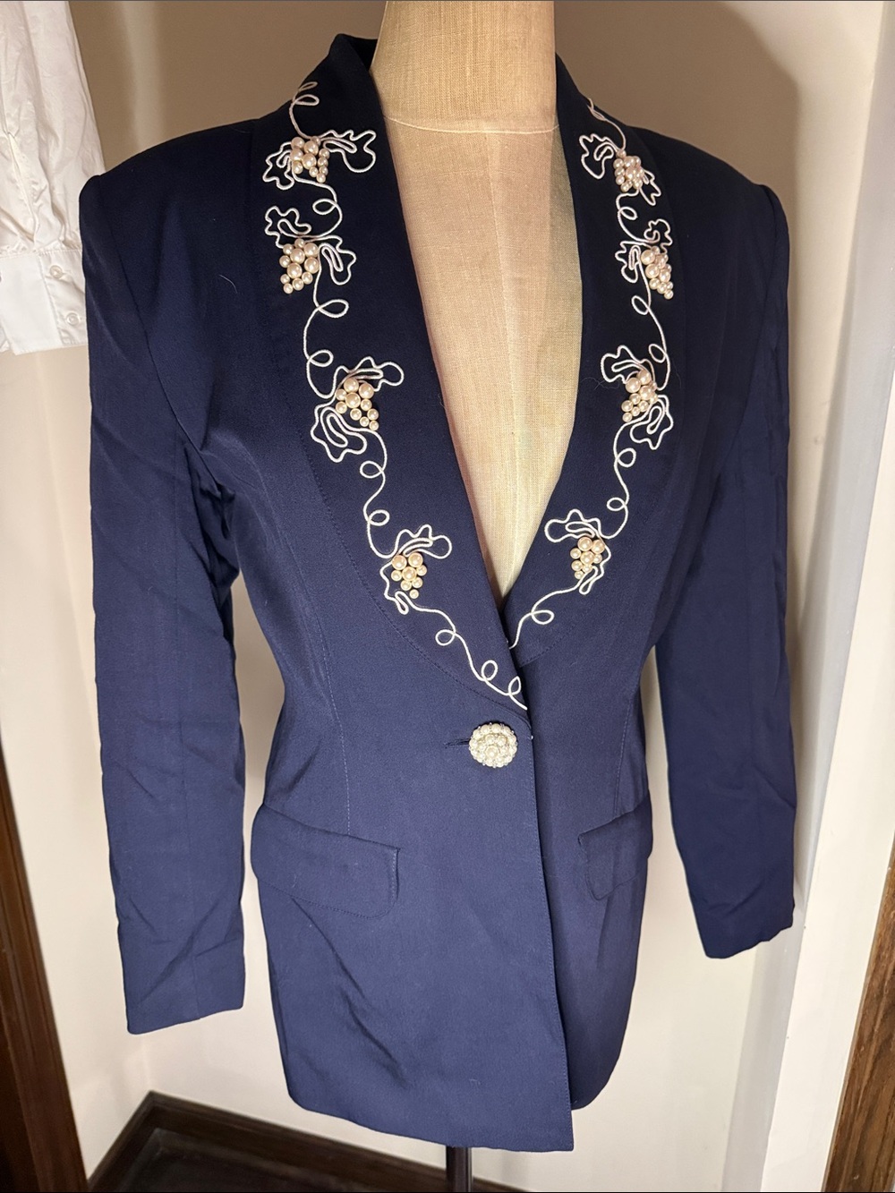 Embellished Navy Women's Blazer Jacket Vintage